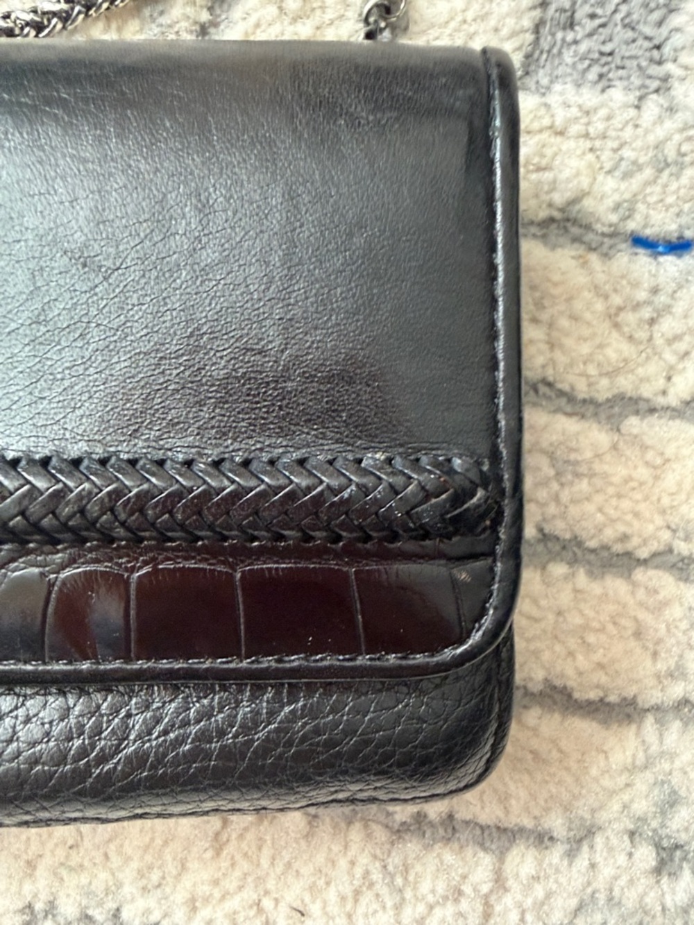 Brighton Black Leather Chain Clutch with Decorative Silver Accent - Picture 16 of 16